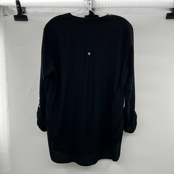 Great Northwest Indigo Pullover Top Long Roll Tab Sleeve Black Sz Medium Buttons - Picture 7 of 8